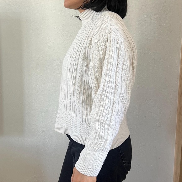 Vintage White Cable Knit Turtleneck Sweater Cozy Classic - Picture 3 of 11